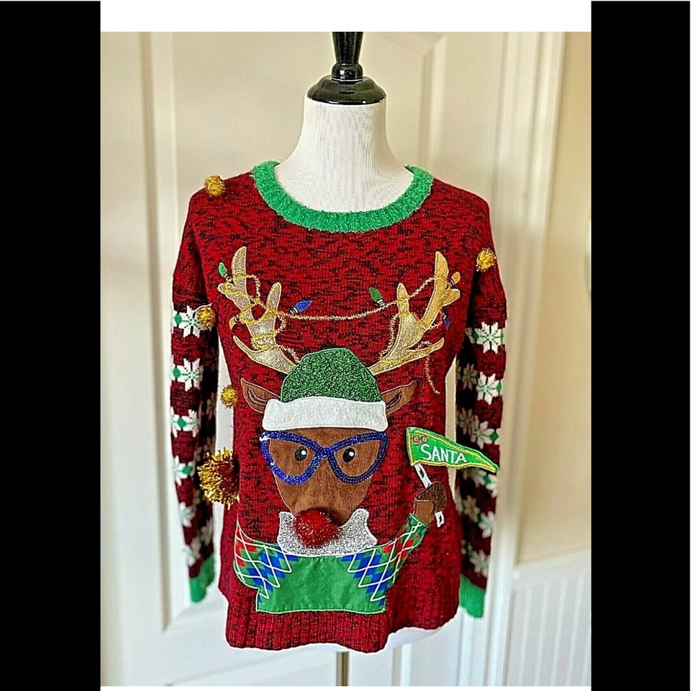 Womens United States Sweater Sz Medium Holiday Christmas Rudolf Ugly Sweater EUC